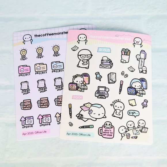TCMC April 2023 Sub Office Life Doodle & Emoti Washi Sticker Sheets - Picture 1 of 1